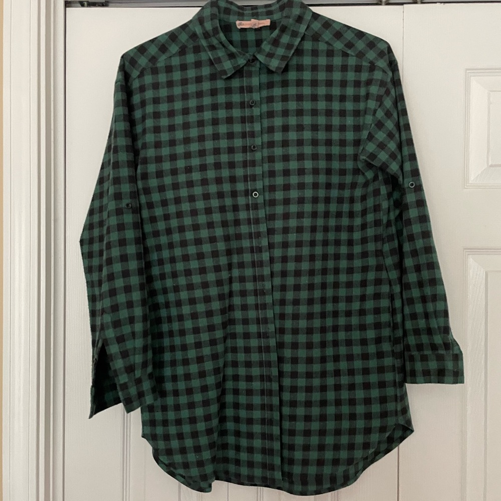 Green & Black Plaid Button Up
